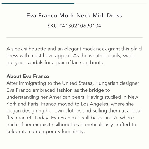 Anthropologie NWT Eva Franco Mock Neck MIDI Dress Size L. - Picture 7 of 15